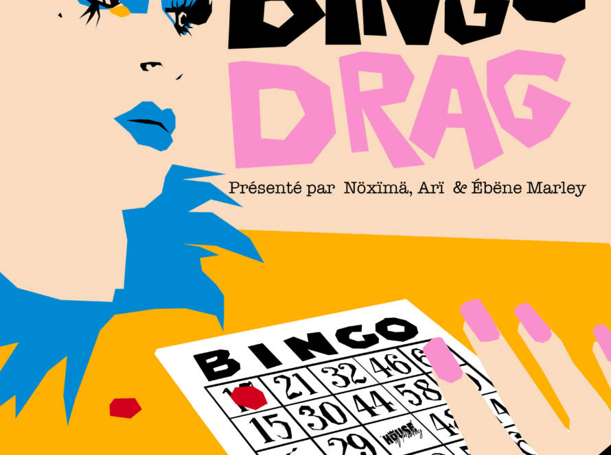 Visuel artistique pour la soirée Bingo Drag Show au bar Le Tigre, spécialités bières maison et tartes flambées.